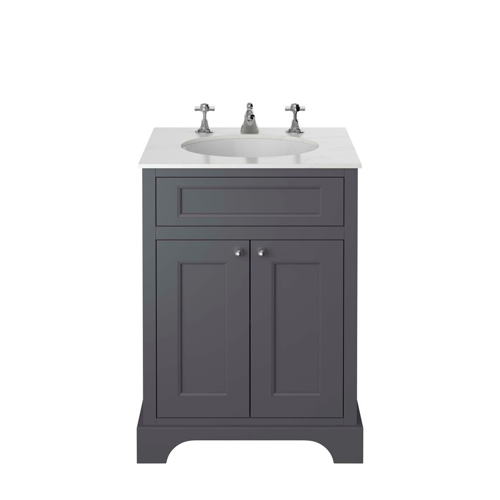 Cut out image of the Heritage Wilton 600mm Graphite Freestanding Vanity Unit, Basin & Handle Pack